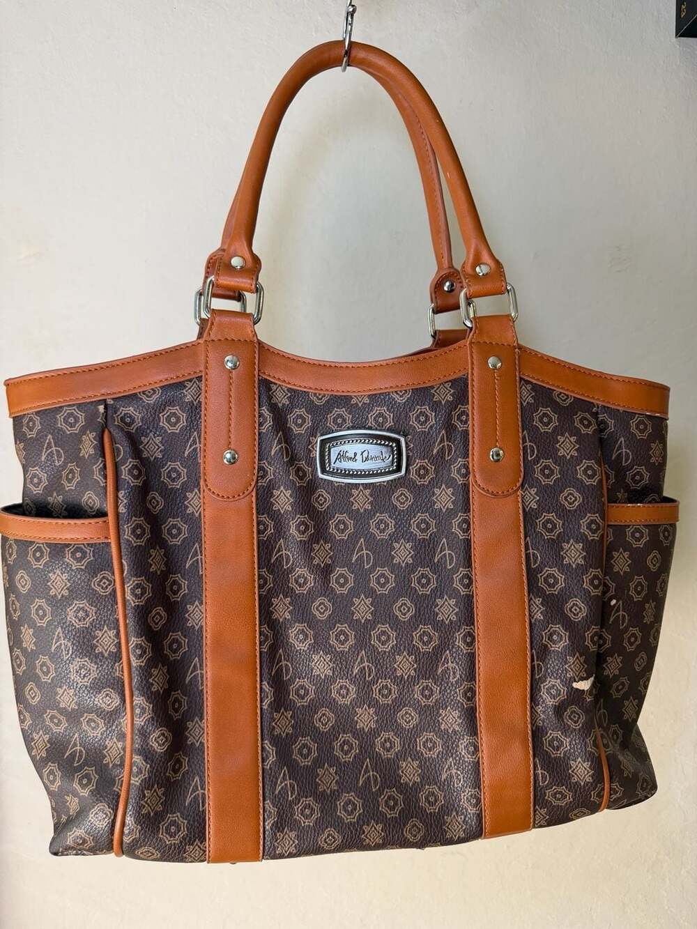 Alfred Durante Monogram Brown and Tan Faux Leather Tote Handbag